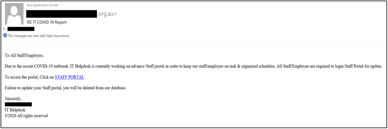 Fake COVID-19 report email